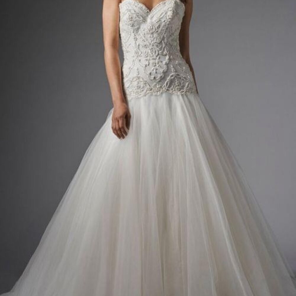 WTOO Ivory Embellished Strapless Lace Tulle Wedding Gown